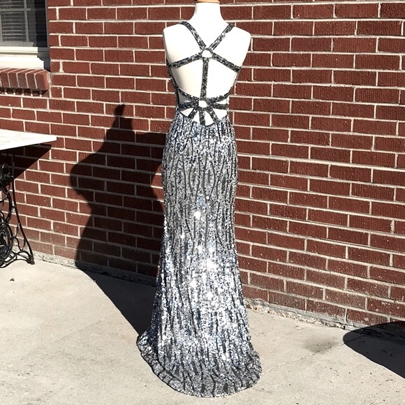 Precious Formals Silver Sequined Formal Gown - Picture 5 of 13